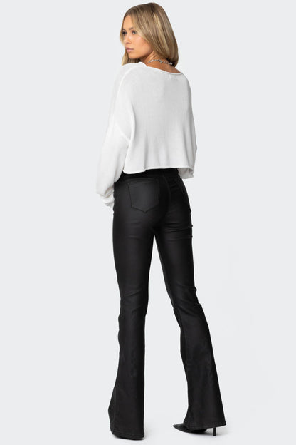 Luna - Faux leren flare broek